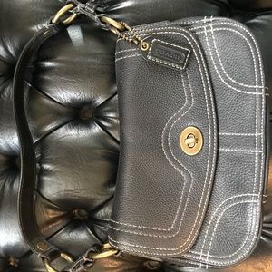 Tiny Little Coach Shoulder Bag Black Leather